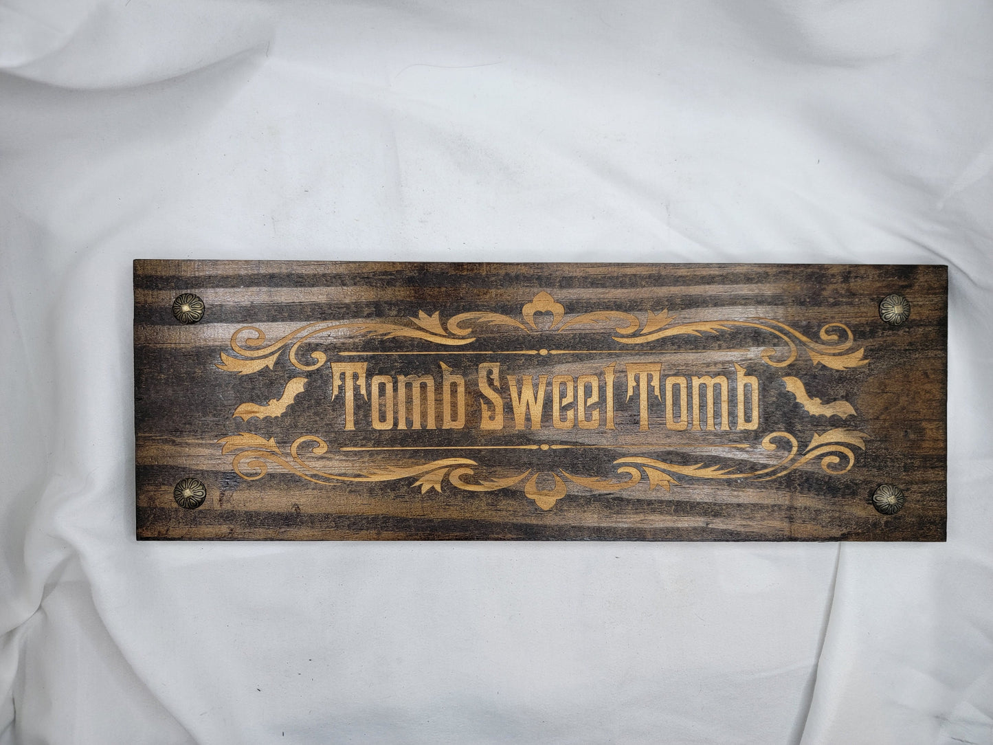 TOMB SWEET TOMB walnut stained solid wood wall & shelf decor inspired by the Haunted Mansion 16" x 5 1/2" x 5/8" Halloween Spooky Goth Eerie
