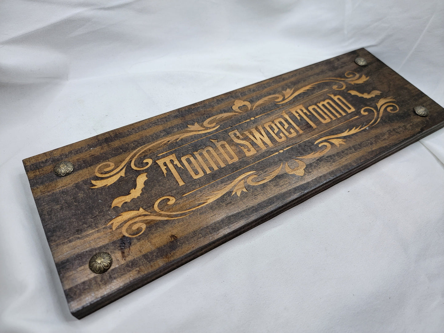 TOMB SWEET TOMB walnut stained solid wood wall & shelf decor inspired by the Haunted Mansion 16" x 5 1/2" x 5/8" Halloween Spooky Goth Eerie