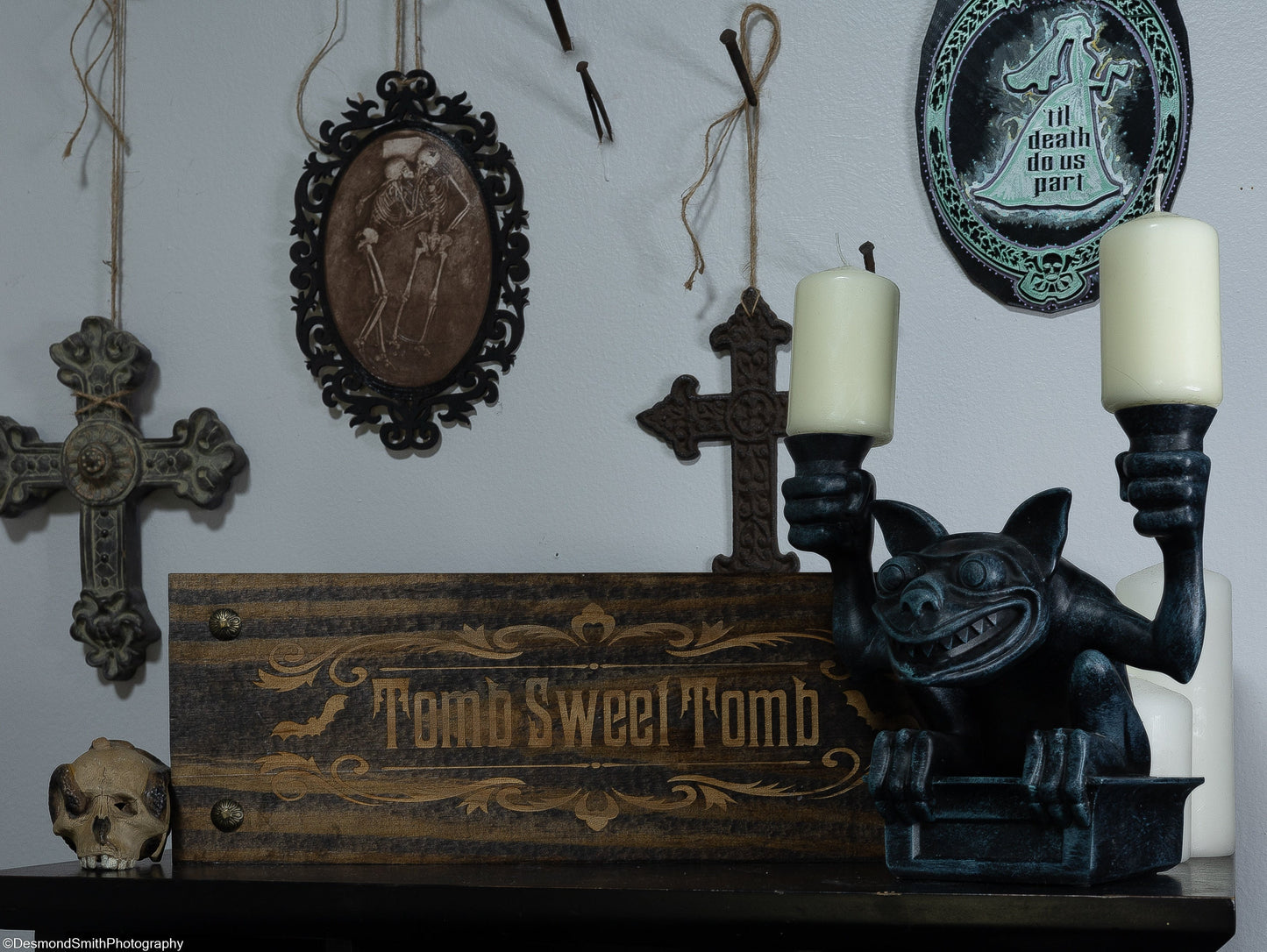 TOMB SWEET TOMB walnut stained solid wood wall & shelf decor inspired by the Haunted Mansion 16" x 5 1/2" x 5/8" Halloween Spooky Goth Eerie