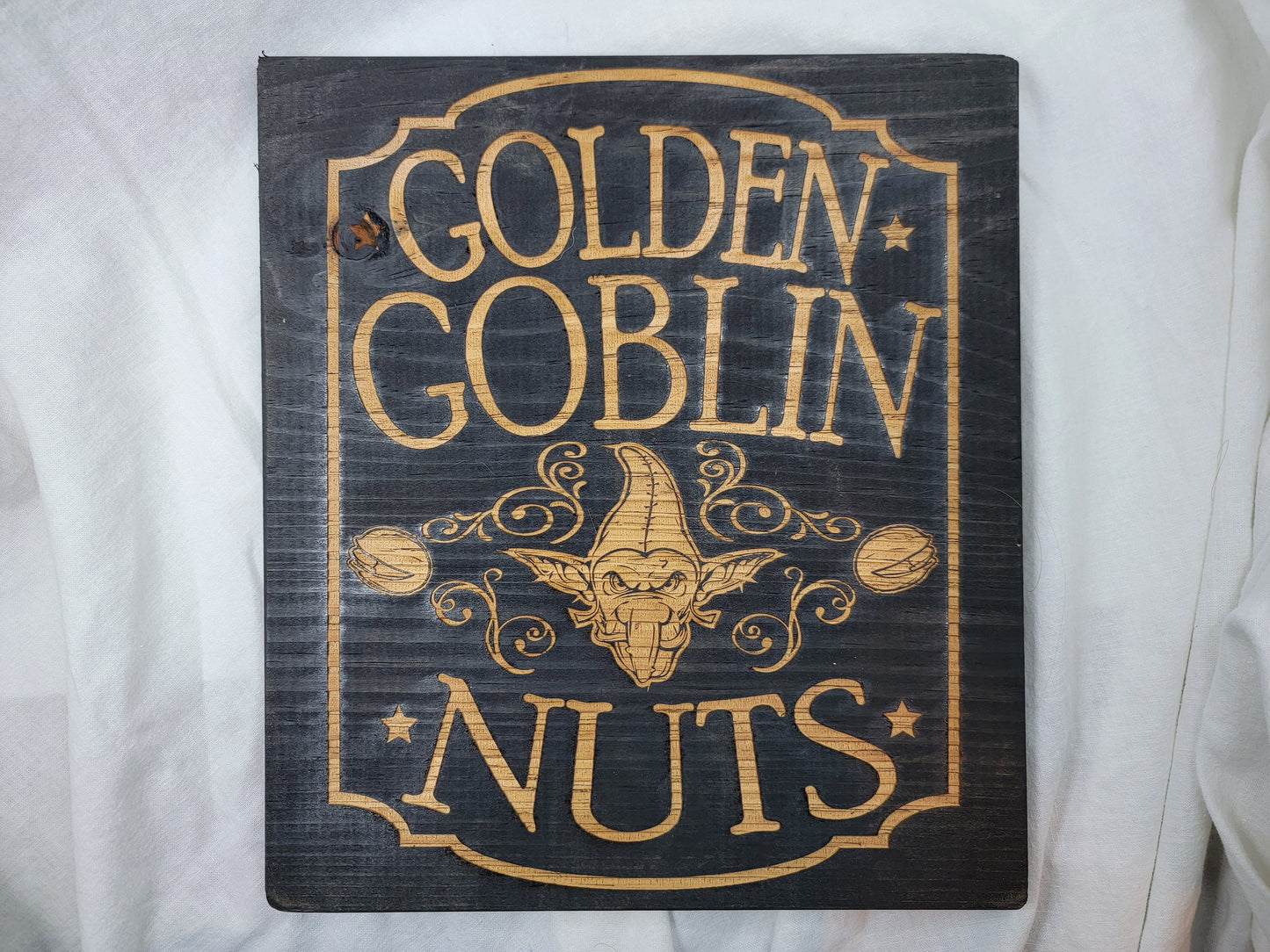 GOLDEN GOBLIN NUTS black stained solid wood wall & shelf decor inspired by Fantasy worlds like Lord of the Rings L.O.T.R. The Hobbit