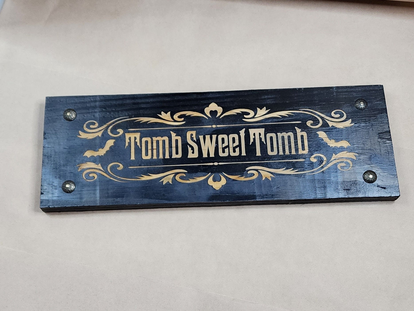 TOMB SWEET TOMB black solid wood wall & shelf decor inspired by the Haunted Mansion 15" x 5 1/2" x 5/8" Halloween Spooky Goth Eerie