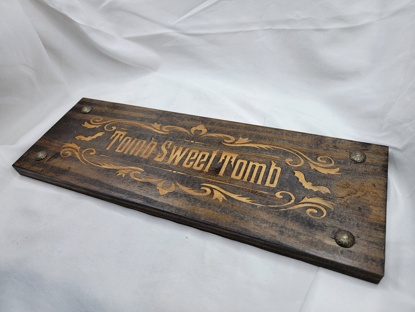 TOMB SWEET TOMB walnut stained solid wood wall & shelf decor inspired by the Haunted Mansion 16" x 5 1/2" x 5/8" Halloween Spooky Goth Eerie