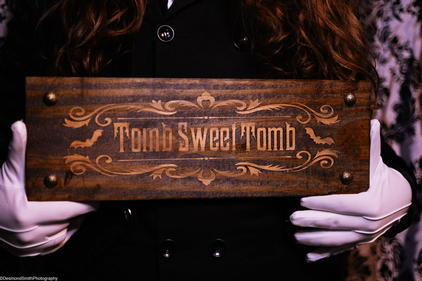 TOMB SWEET TOMB walnut stained solid wood wall & shelf decor inspired by the Haunted Mansion 16" x 5 1/2" x 5/8" Halloween Spooky Goth Eerie