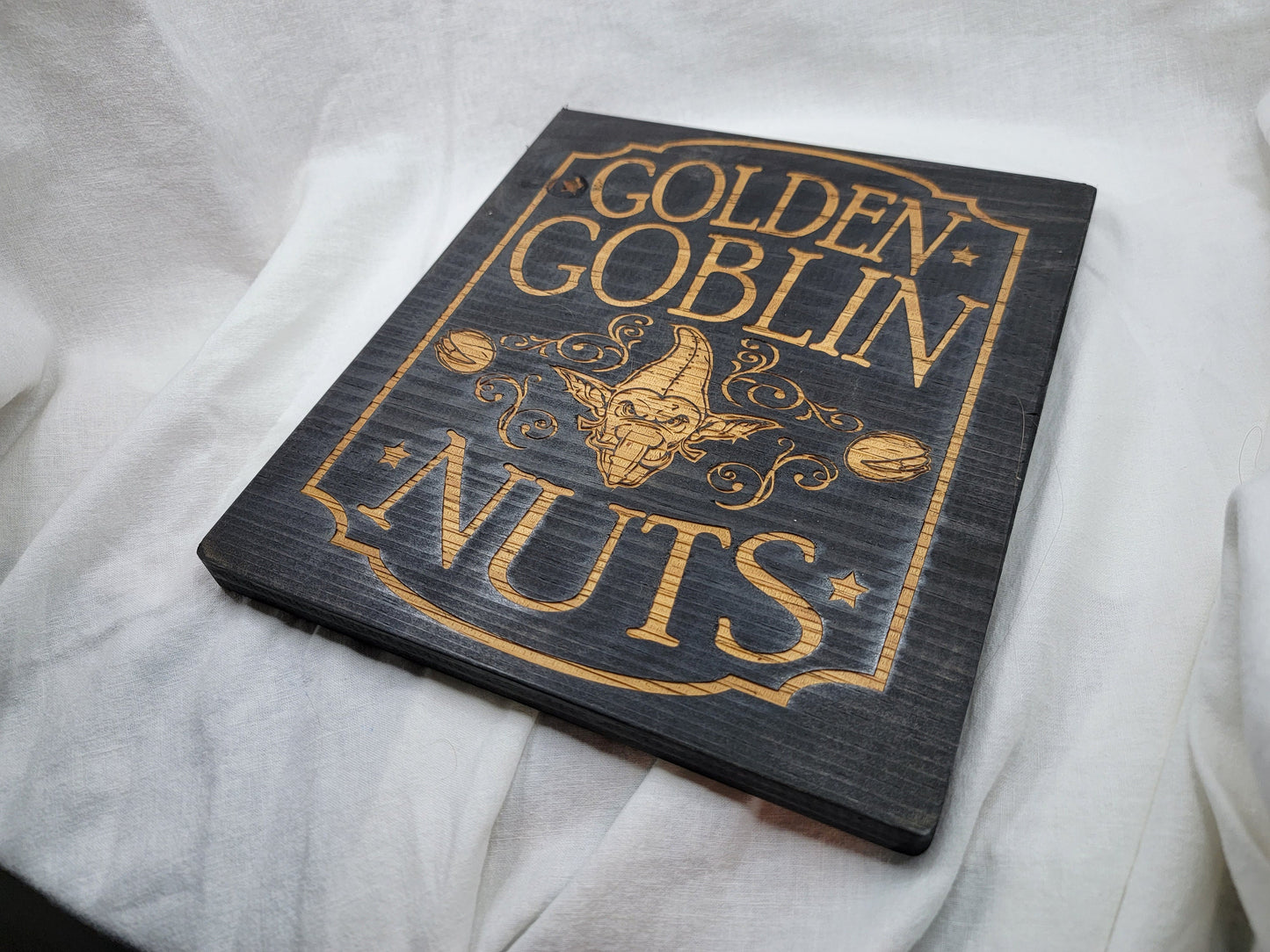 GOLDEN GOBLIN NUTS black stained solid wood wall & shelf decor inspired by Fantasy worlds like Lord of the Rings L.O.T.R. The Hobbit