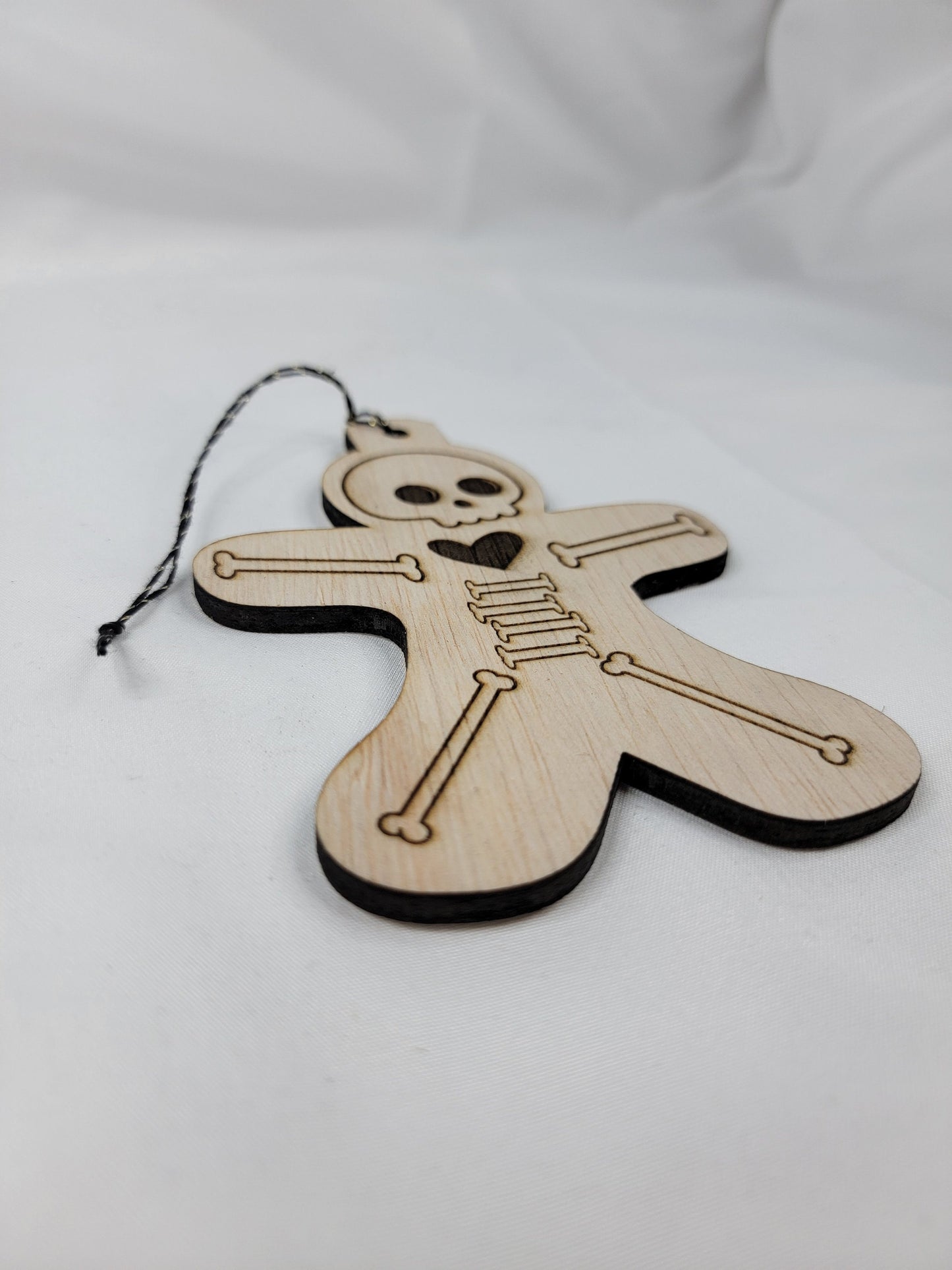 GINGERBREAD MAN BONES Christmas Ornament Spooky Scary Skeleton Christmastime Natural Wood Spooky Christmas Tree Ornament X-ray Skeleton