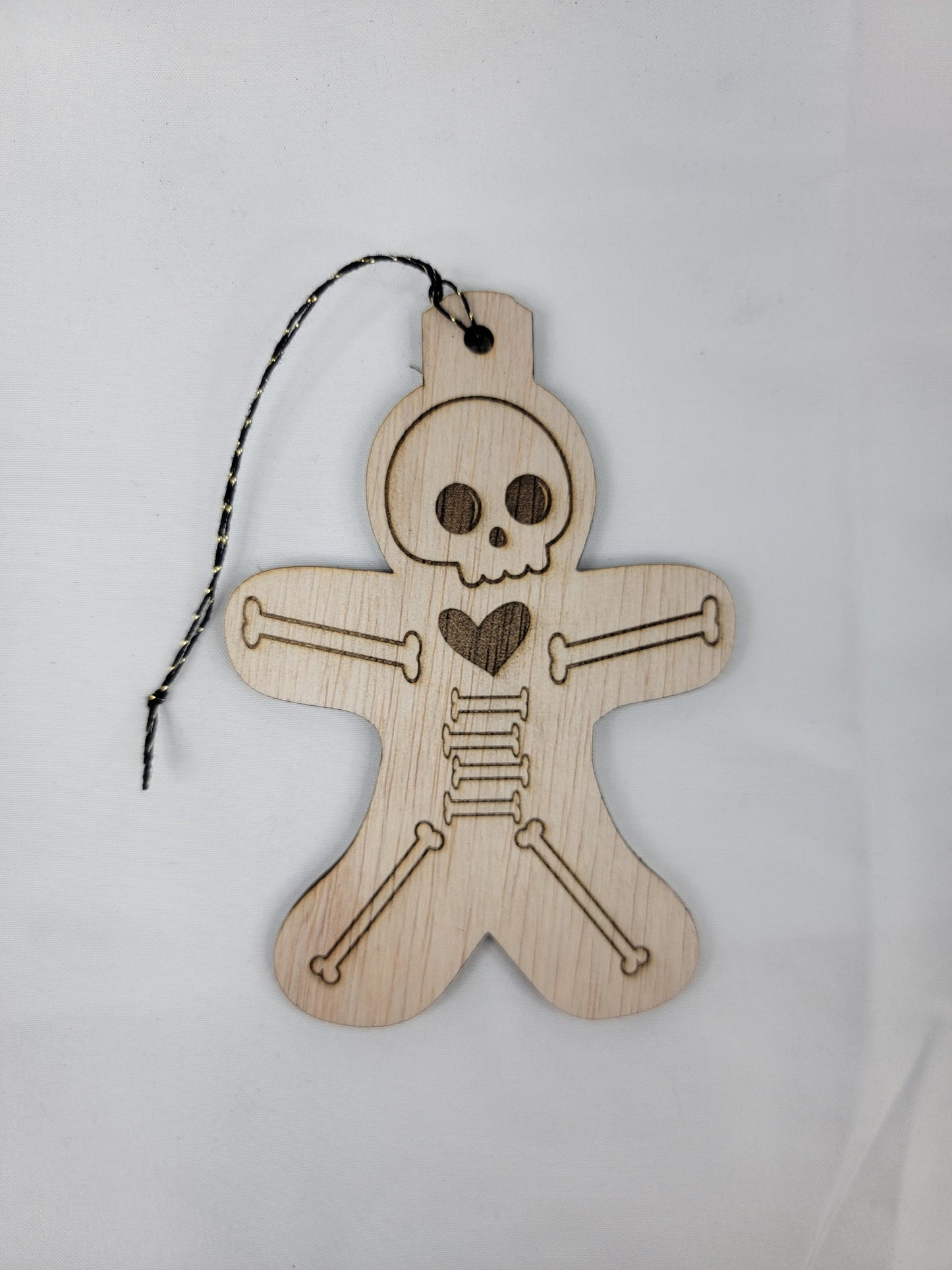 GINGERBREAD MAN BONES Christmas Ornament Spooky Scary Skeleton Christmastime Natural Wood Spooky Christmas Tree Ornament X-ray Skeleton