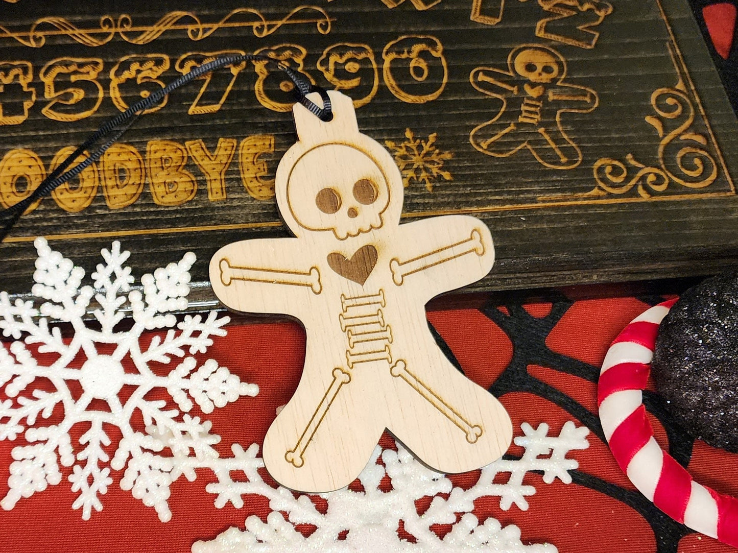 GINGERBREAD MAN BONES Christmas Ornament Spooky Scary Skeleton Christmastime Natural Wood Spooky Christmas Tree Ornament X-ray Skeleton