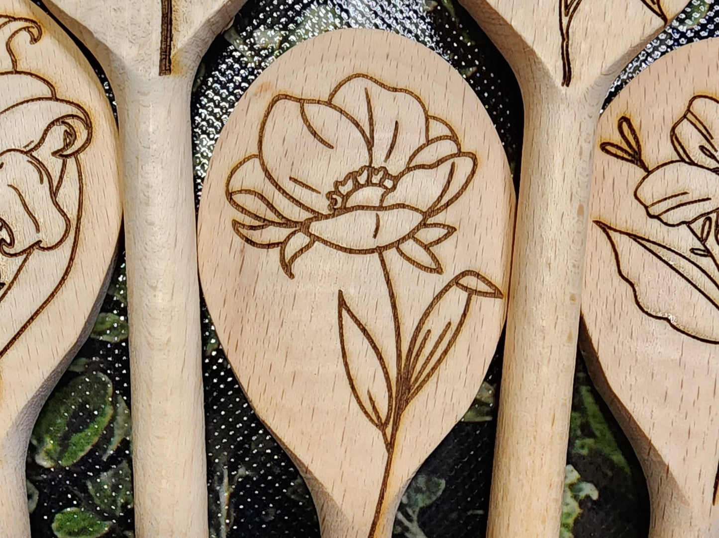 BOUQUET of WOOD SPOONS or Single Flower Spoons Nature Inspired Art for the Kitchen Beautiful Gift for the Cook who Loves Cute Floral Designs
