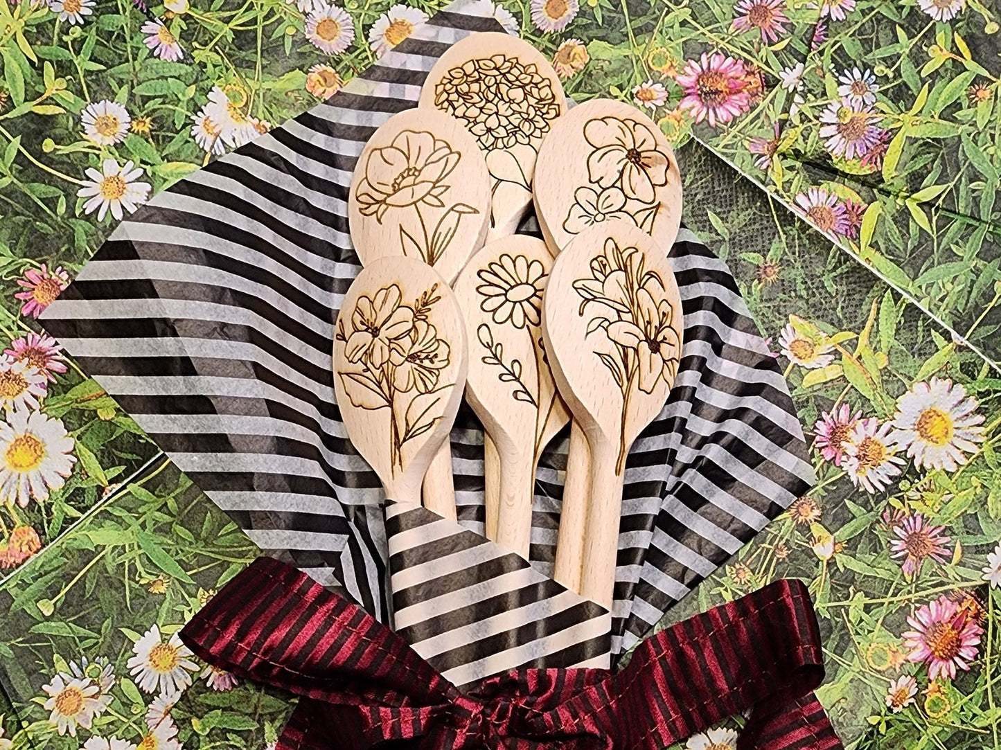 BOUQUET of WOOD SPOONS or Single Flower Spoons Nature Inspired Art for the Kitchen Beautiful Gift for the Cook who Loves Cute Floral Designs