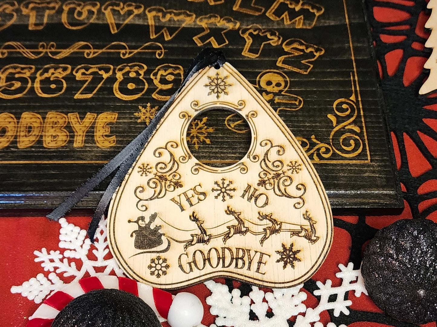 PLANCHETTE SANTA & REINDEER Skull Ornament Summon the Holiday Spirit With This Skull Santa with Skull Reindeer Christmas Ouija Spirit Board