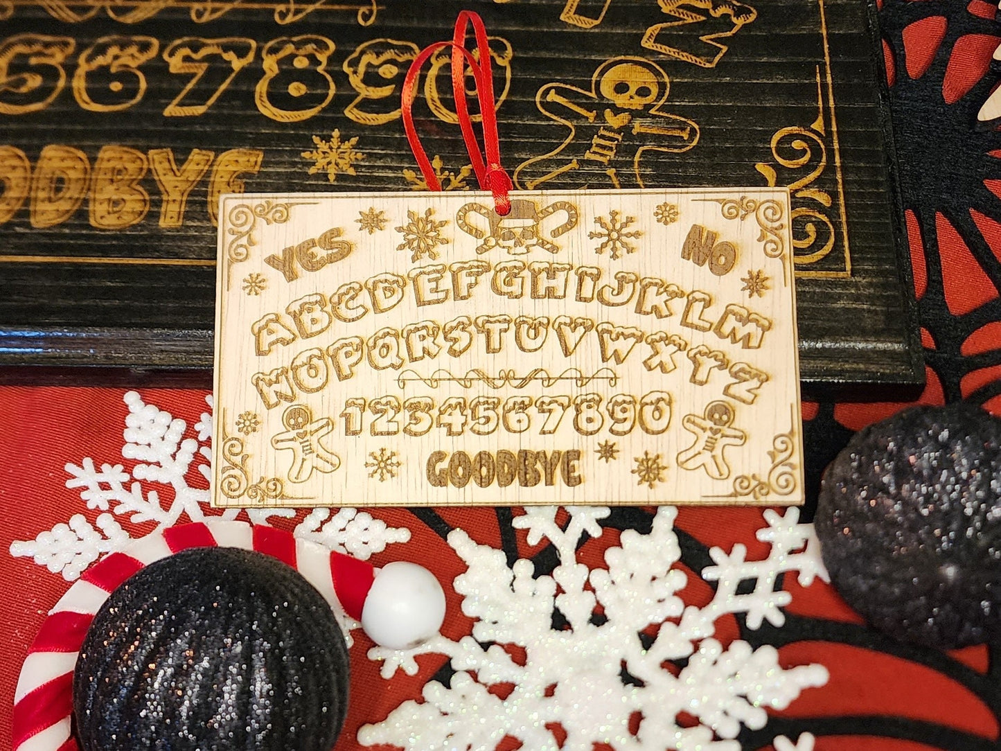 SPIRIT BOARD ORNAMENT Skull with Candy Canes & Cookies Ornament Summon the Holiday Spirit With A Christmas Cookie Themed Ouija Spirit Board