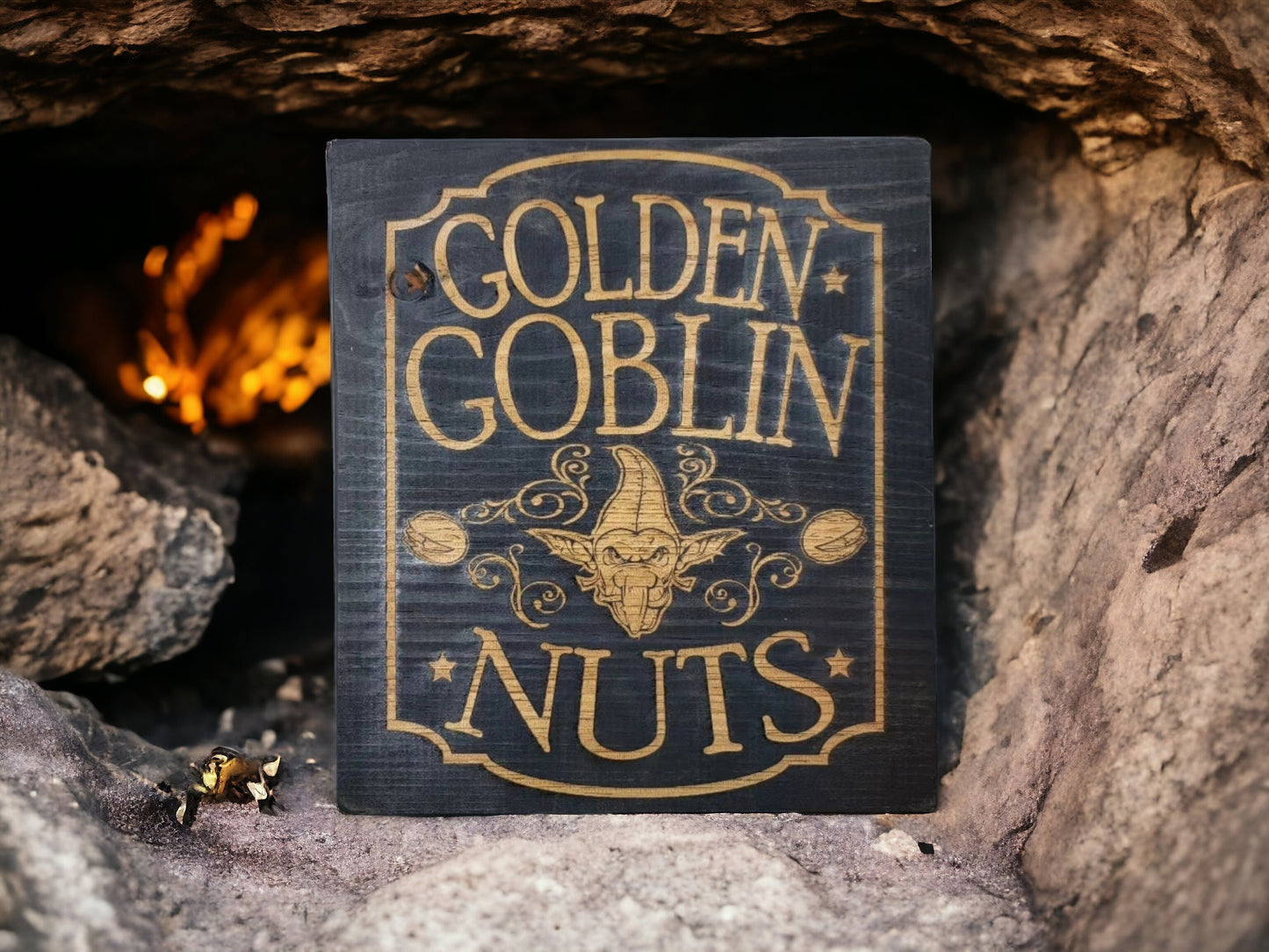 GOLDEN GOBLIN NUTS black stained solid wood wall & shelf decor inspired by Fantasy worlds like Lord of the Rings L.O.T.R. The Hobbit