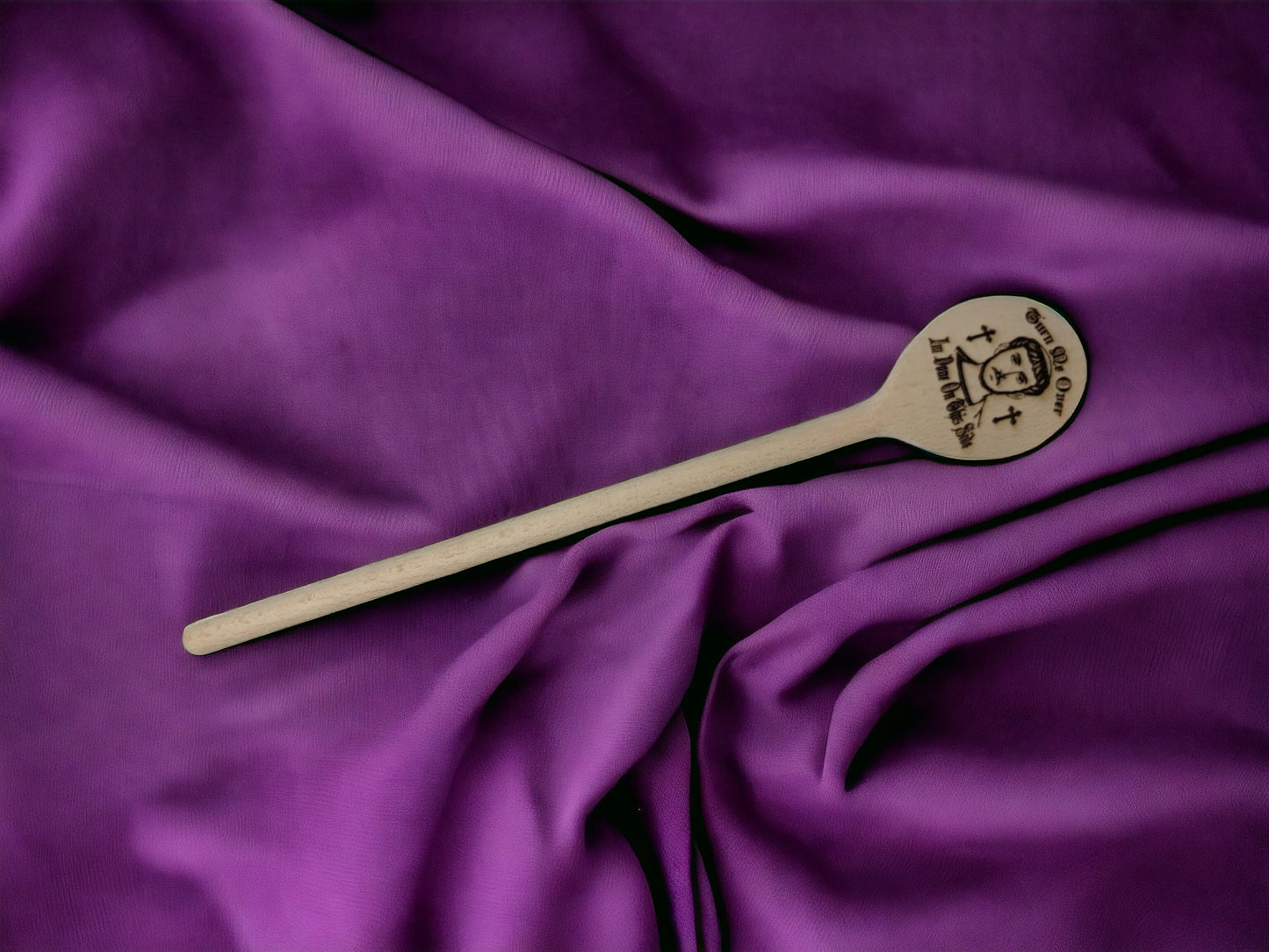 ST. LAWRENCE SPOON Turn Me Over I'm Done On This Side Wooden Cooking Spoon Features Famous Last Words of Patron Saint of Cooks & Comedians