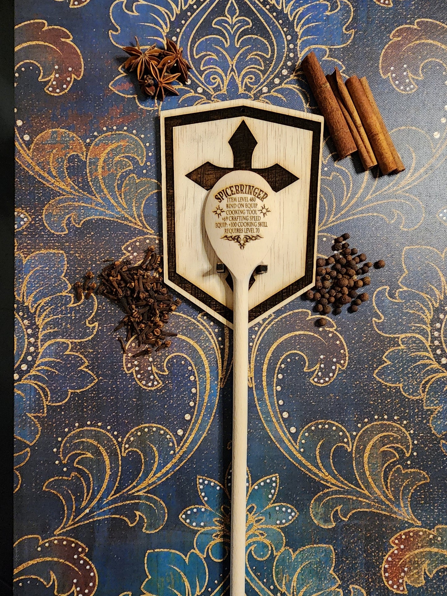 WALL MOUNT for your SPICEBRINGER or St Lawrence Wooden Cooking Spoon Mount Looks Like a Shield with a Medieval Cross Perfect Display Piece
