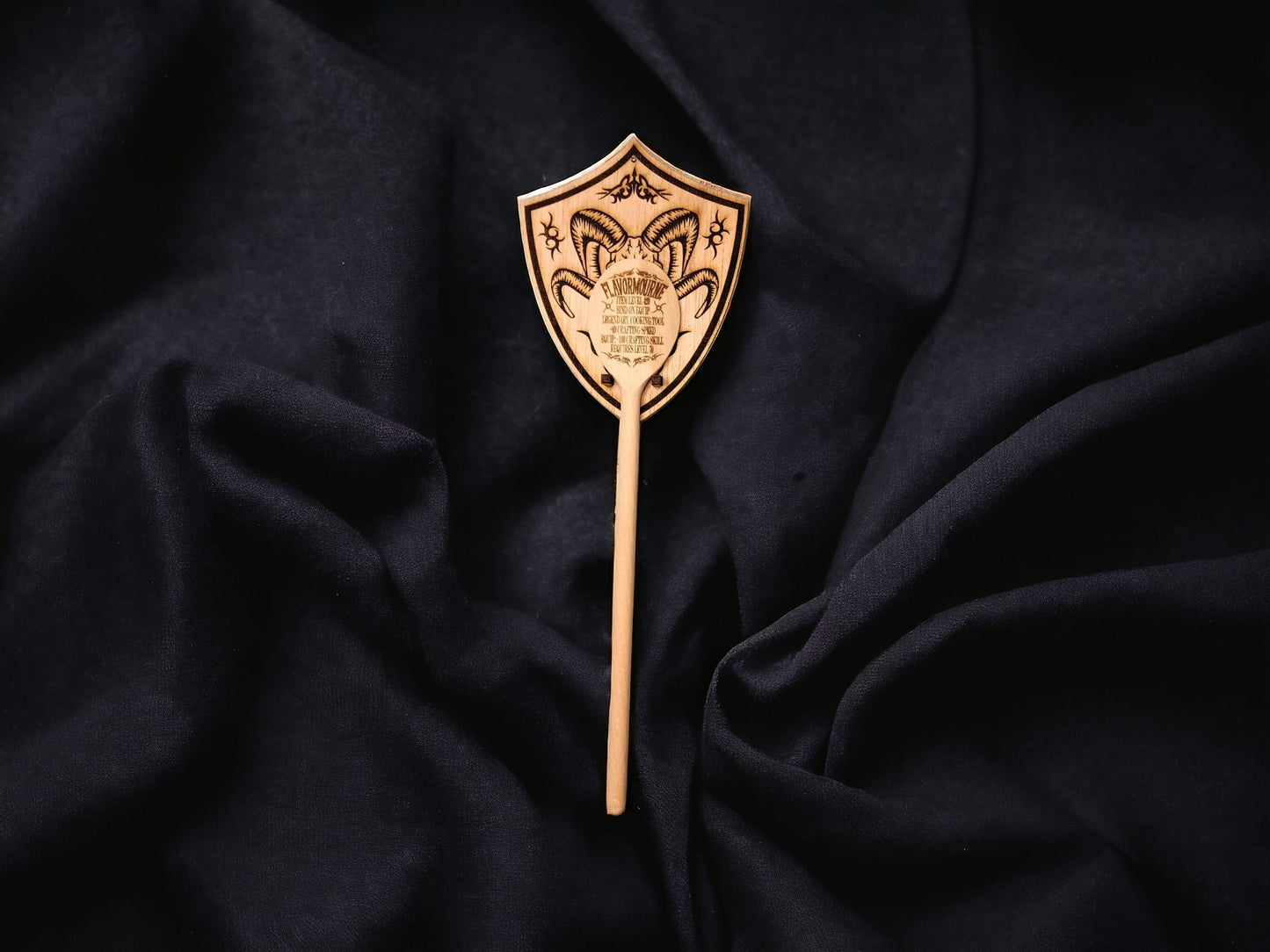 WALL MOUNT for your FLAVORMOURNE Wooden Cooking Spoon Mount Looks Like a Shield with a Horned Skull Legendary World of Warcraft Weapon Item