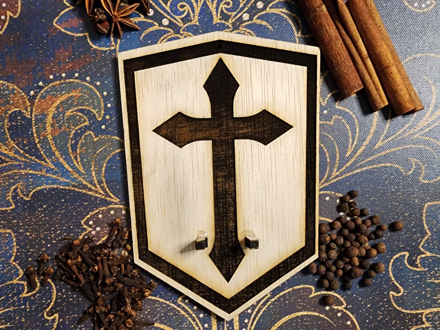 WALL MOUNT for your SPICEBRINGER or St Lawrence Wooden Cooking Spoon Mount Looks Like a Shield with a Medieval Cross Perfect Display Piece