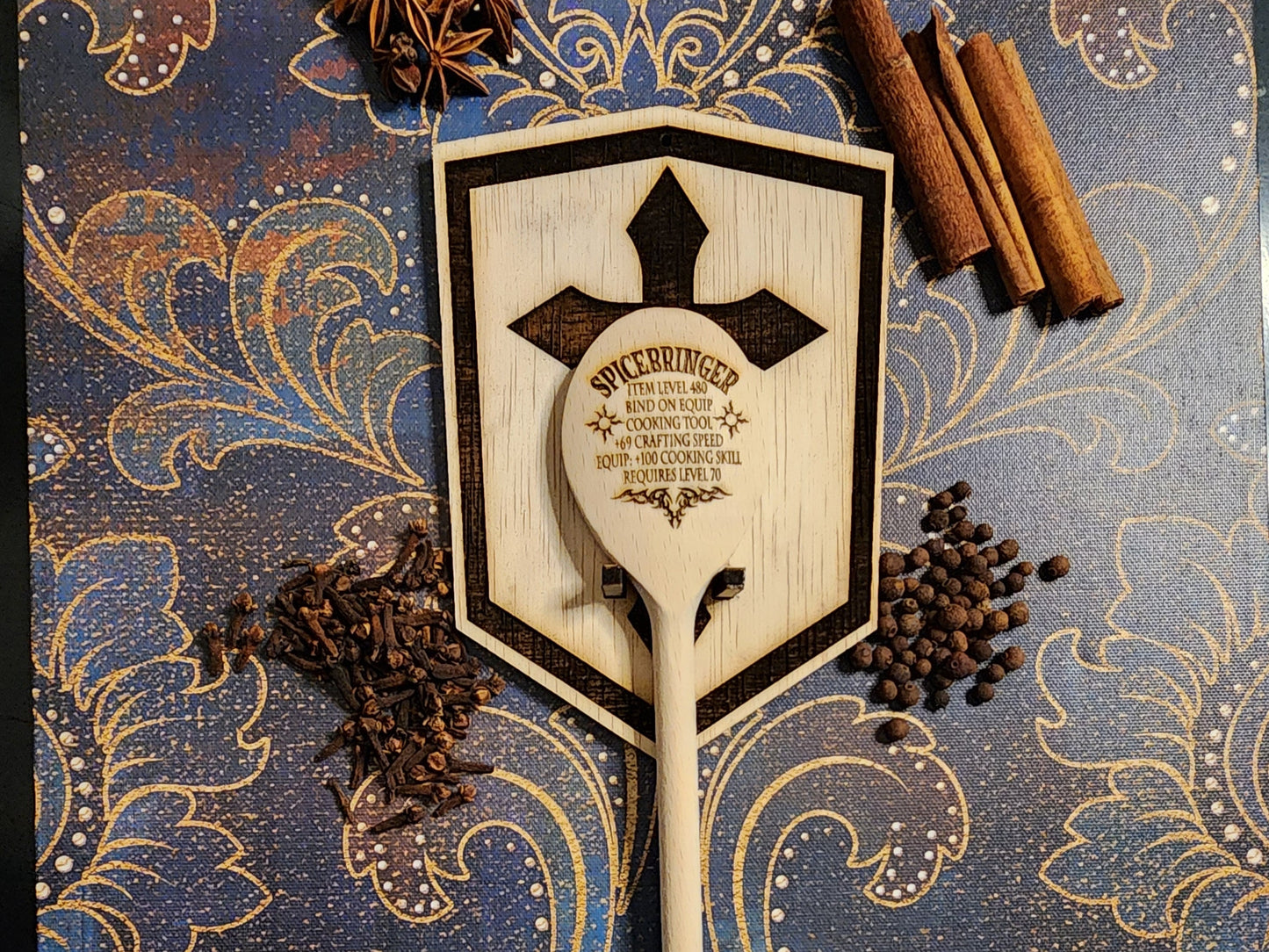 WALL MOUNT for your SPICEBRINGER or St Lawrence Wooden Cooking Spoon Mount Looks Like a Shield with a Medieval Cross Perfect Display Piece