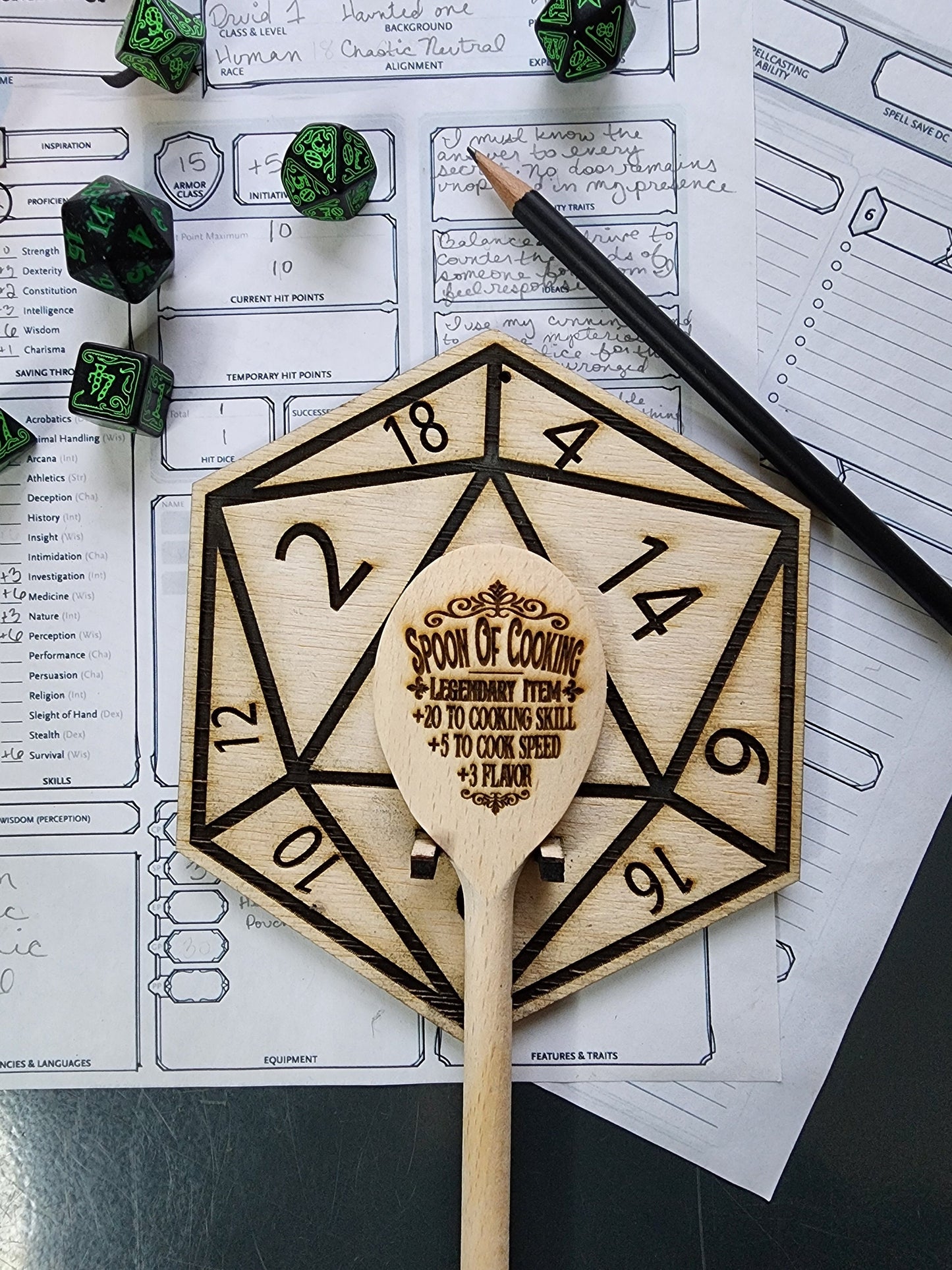 WALL MOUNT for your SPOON of Cooking Magical Item Wooden Spoon Mount Looks Like a 20 Sided Die Dungeons and Dragons Tabletop Fantasy Game