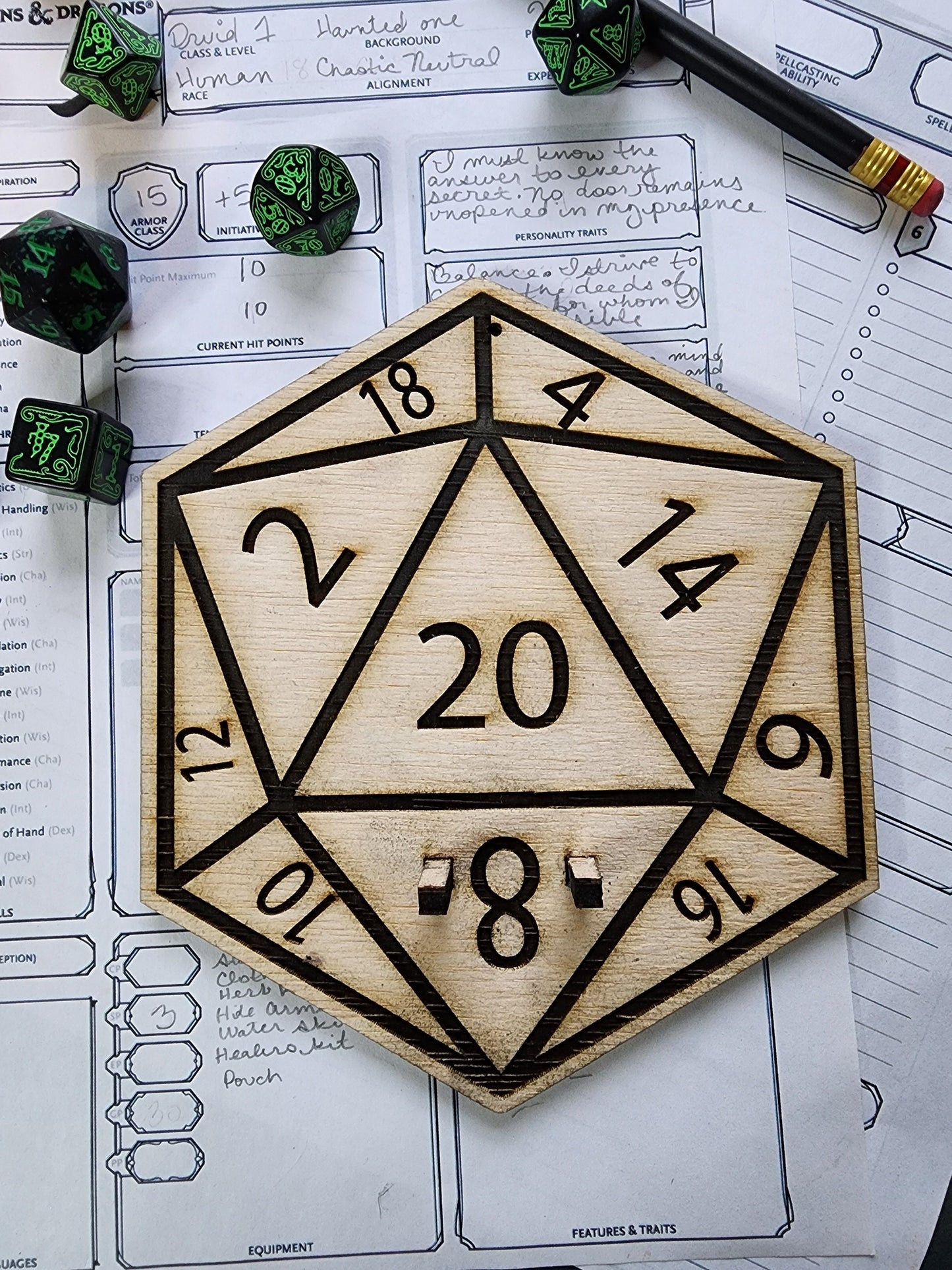 WALL MOUNT for your SPOON of Cooking Magical Item Wooden Spoon Mount Looks Like a 20 Sided Die Dungeons and Dragons Tabletop Fantasy Game