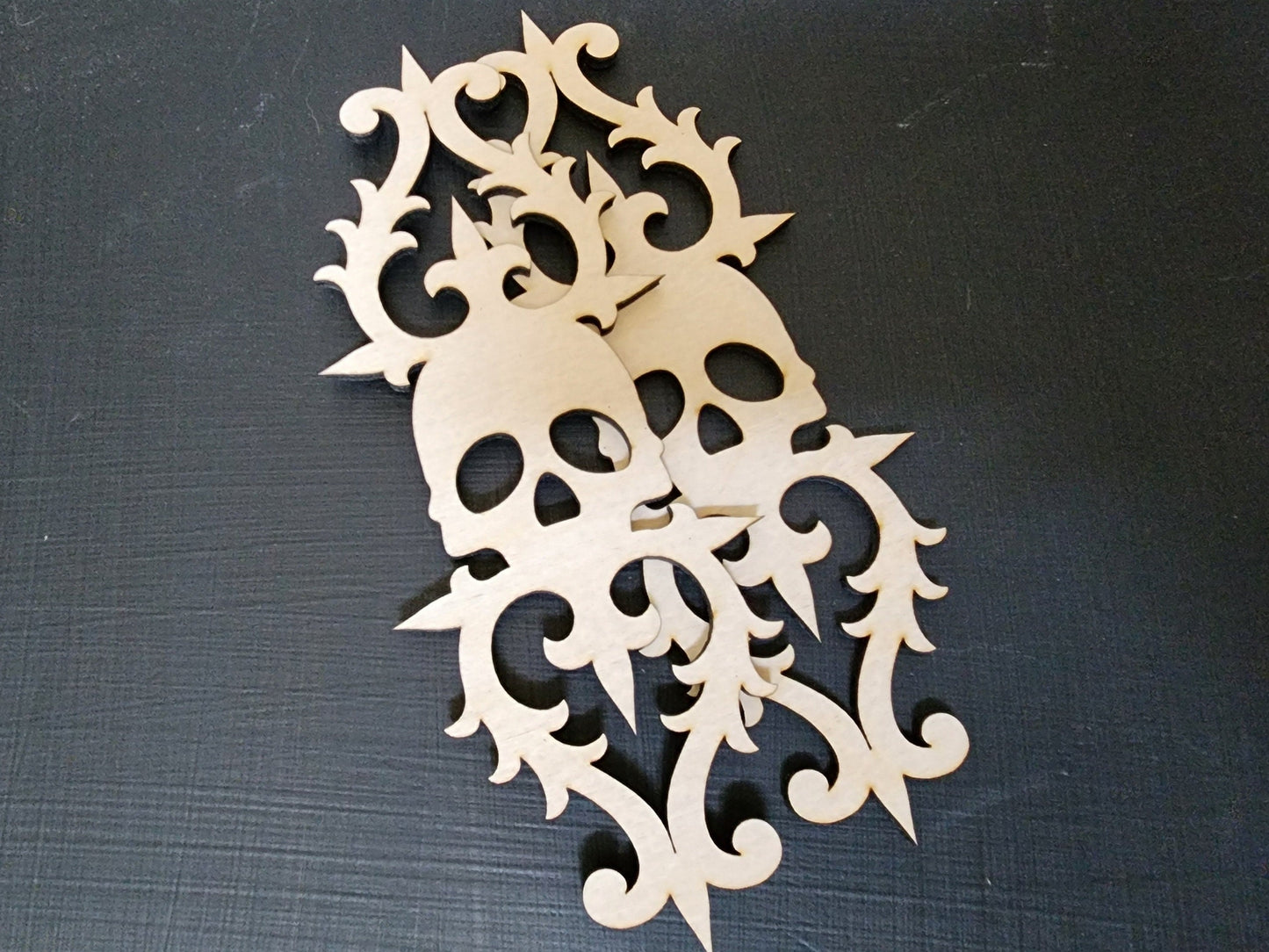 LASER CUT WOOD Skull Ornate Embellishment Applique for Decorating & Wood Crafts | Original Item Made in the United States of America