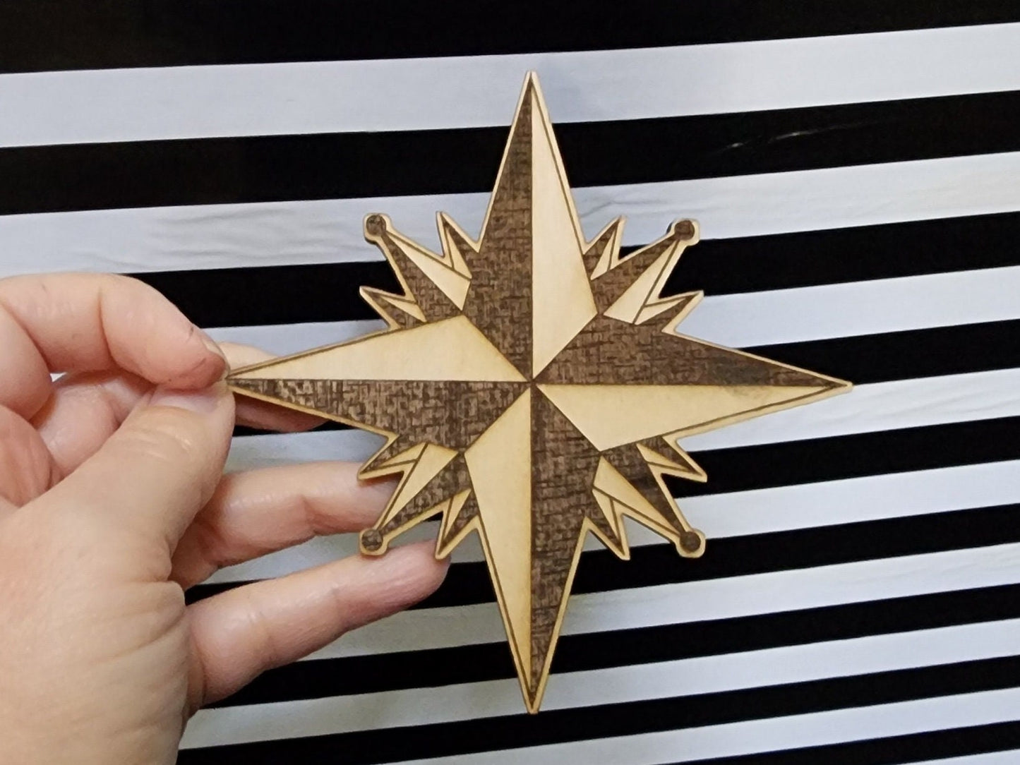 LASER CUT WOOD Compass Rose Nautical Map Pirate Embellishment Applique for Decorating & Wood Crafts | Made in the United States of America