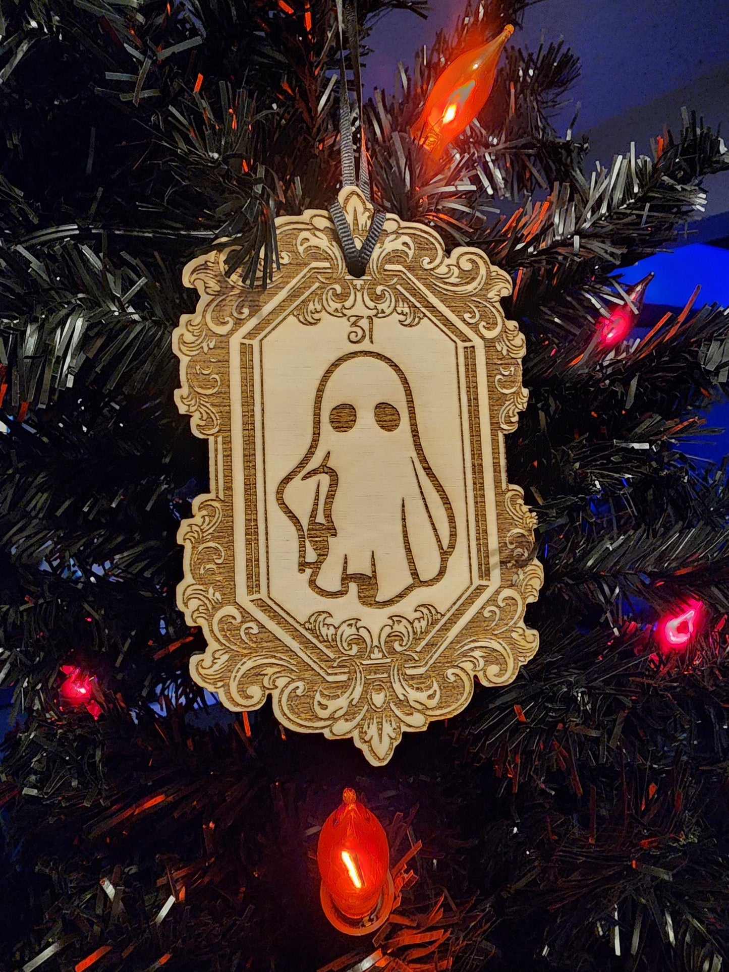 HALLOWEEN GHOST ORNAMENT with scroll frame detail | Ghostie Silhouette with 31 | Spooky Season Tree Decor | Made in Alabama, United States