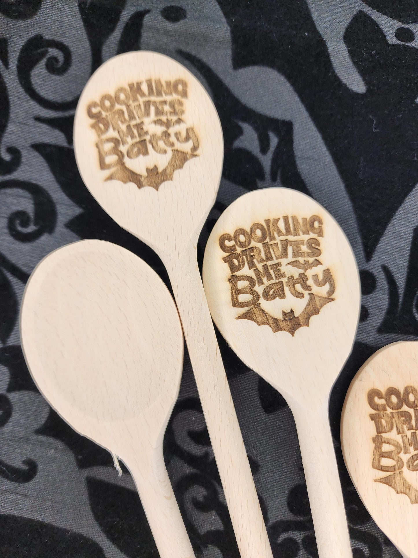 BATTY WOODEN SPOON Cooking Drives Me Batty | Bat Spoon | Spooky Kitchen Utensil | Laser Engraved Original Design | Gift For Spooky Season