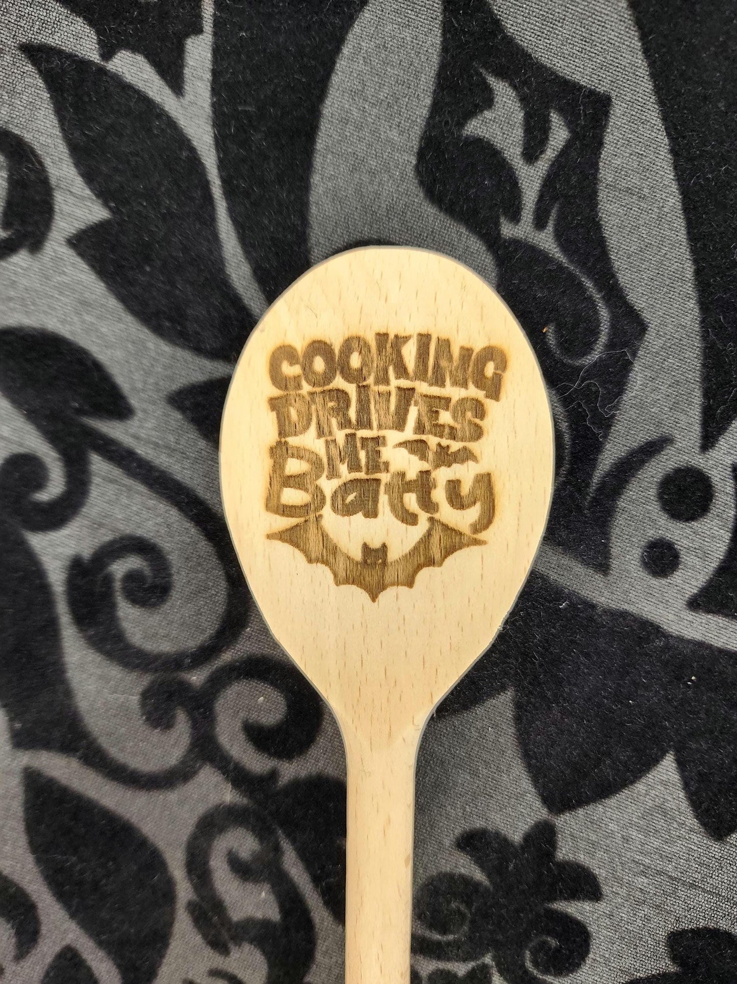 BATTY WOODEN SPOON Cooking Drives Me Batty | Bat Spoon | Spooky Kitchen Utensil | Laser Engraved Original Design | Gift For Spooky Season