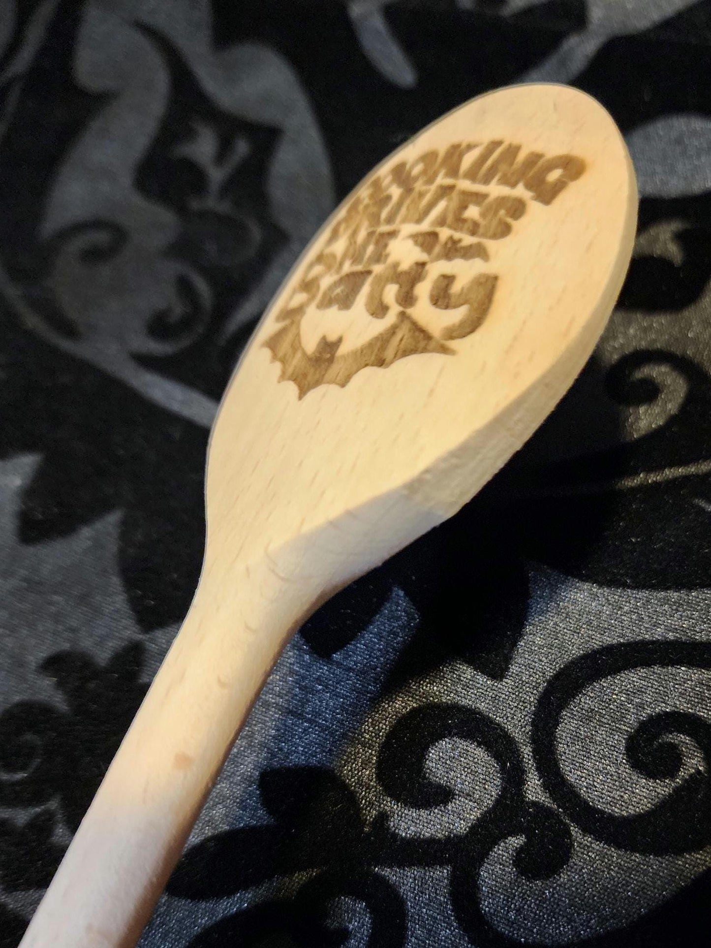 BATTY WOODEN SPOON Cooking Drives Me Batty | Bat Spoon | Spooky Kitchen Utensil | Laser Engraved Original Design | Gift For Spooky Season