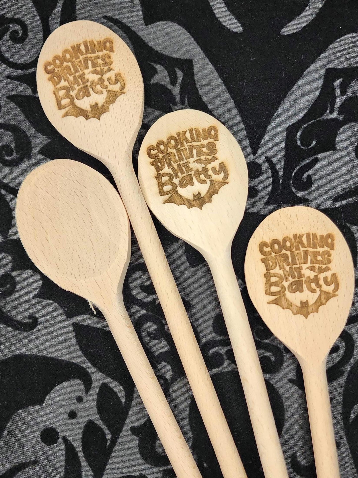BATTY WOODEN SPOON Cooking Drives Me Batty | Bat Spoon | Spooky Kitchen Utensil | Laser Engraved Original Design | Gift For Spooky Season