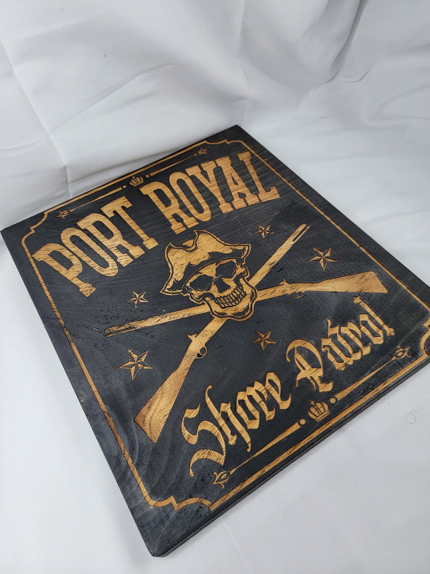 PORT ROYAL Shore PATROL black stained solid wood wall & shelf decor inspired by the once great Jamaican city home of Privateers and Pirates