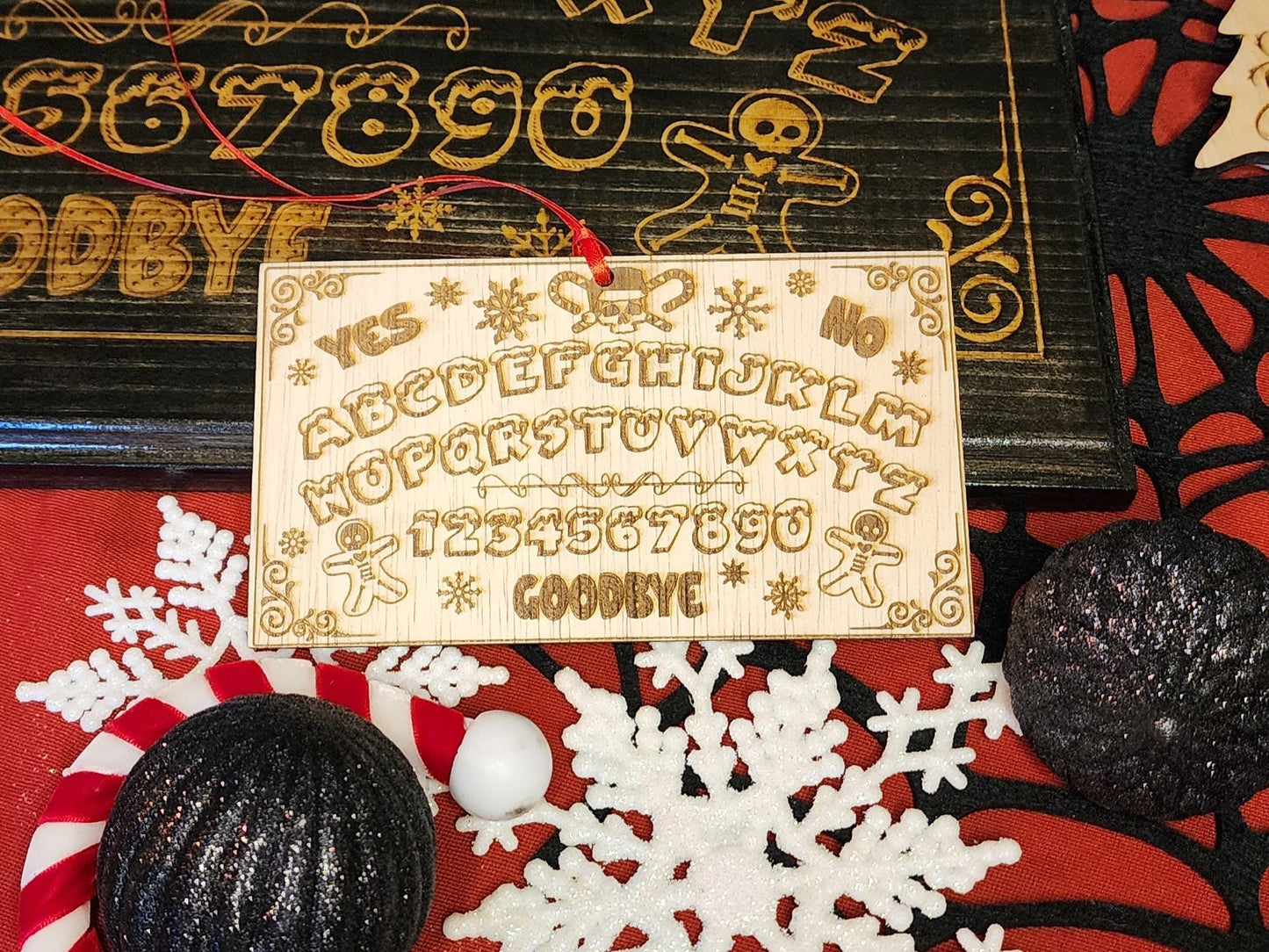 SPIRIT BOARD ORNAMENT Skull with Candy Canes & Cookies Ornament Summon the Holiday Spirit With A Christmas Cookie Themed Ouija Spirit Board