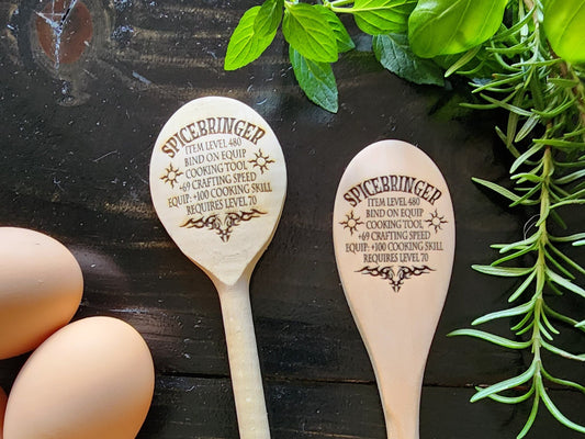 SPICEBRINGER WOODEN SPOON Legendary Item Kitchen Utensil inspired by Fantasy Roleplaying game World of Warcraft Dungeons & Dragons Warhammer