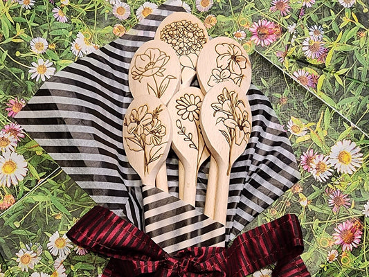 BOUQUET of WOOD SPOONS or Single Flower Spoons Nature Inspired Art for the Kitchen Beautiful Gift for the Cook who Loves Cute Floral Designs