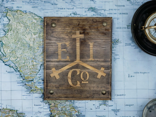 EAST INDIA COMPANY walnut stained solid wood wall decor sign inspired by the Pirates of the Caribbean & the history of the London Merchants.