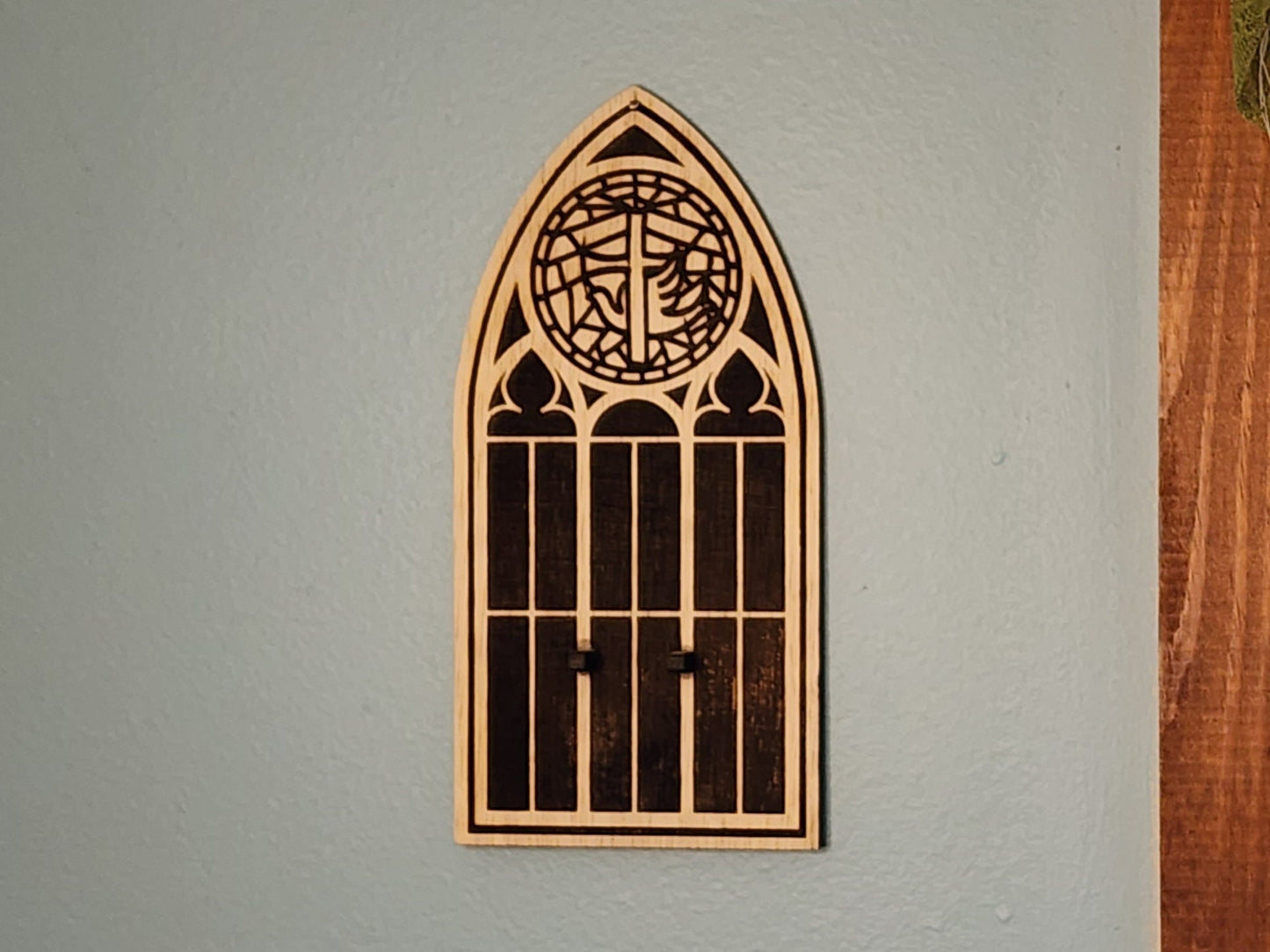 WALL MOUNT for your What Would JESUS Stew? Wooden Cooking Spoon W.W.J.S. Spoon Mount Looks Like a Stained Glass Church Window Dove of Peace