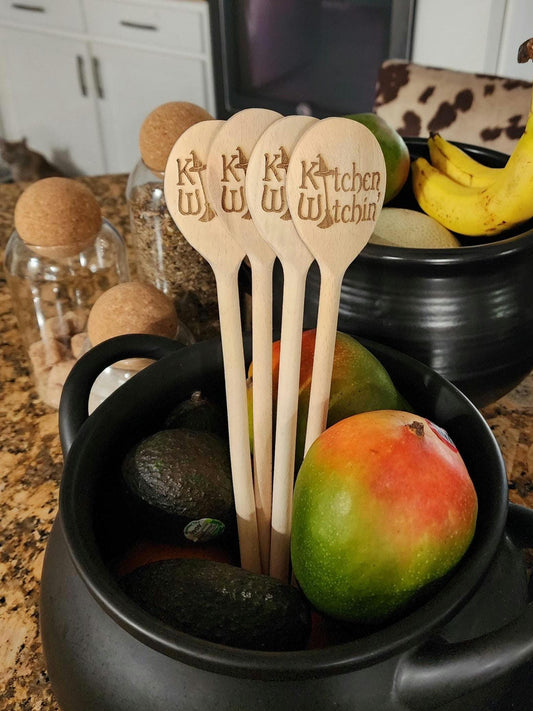 KITCHEN WITCHIN' SPOON Wooden Cooking Spoon | Magical Item | Kitchen Utensil | Laser Engraved Original Design | Gift For Your Kitchen Witch