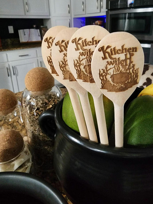 KITCHEN WITCH SPOON Wooden Cooking Spoon | Magical Item | Kitchen Utensil | Laser Engraved Original Design | Gift For Your Kitchen Witch
