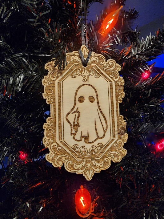 HALLOWEEN GHOST ORNAMENT with scroll frame detail | Ghostie Silhouette with 31 | Spooky Season Tree Decor | Made in Alabama, United States