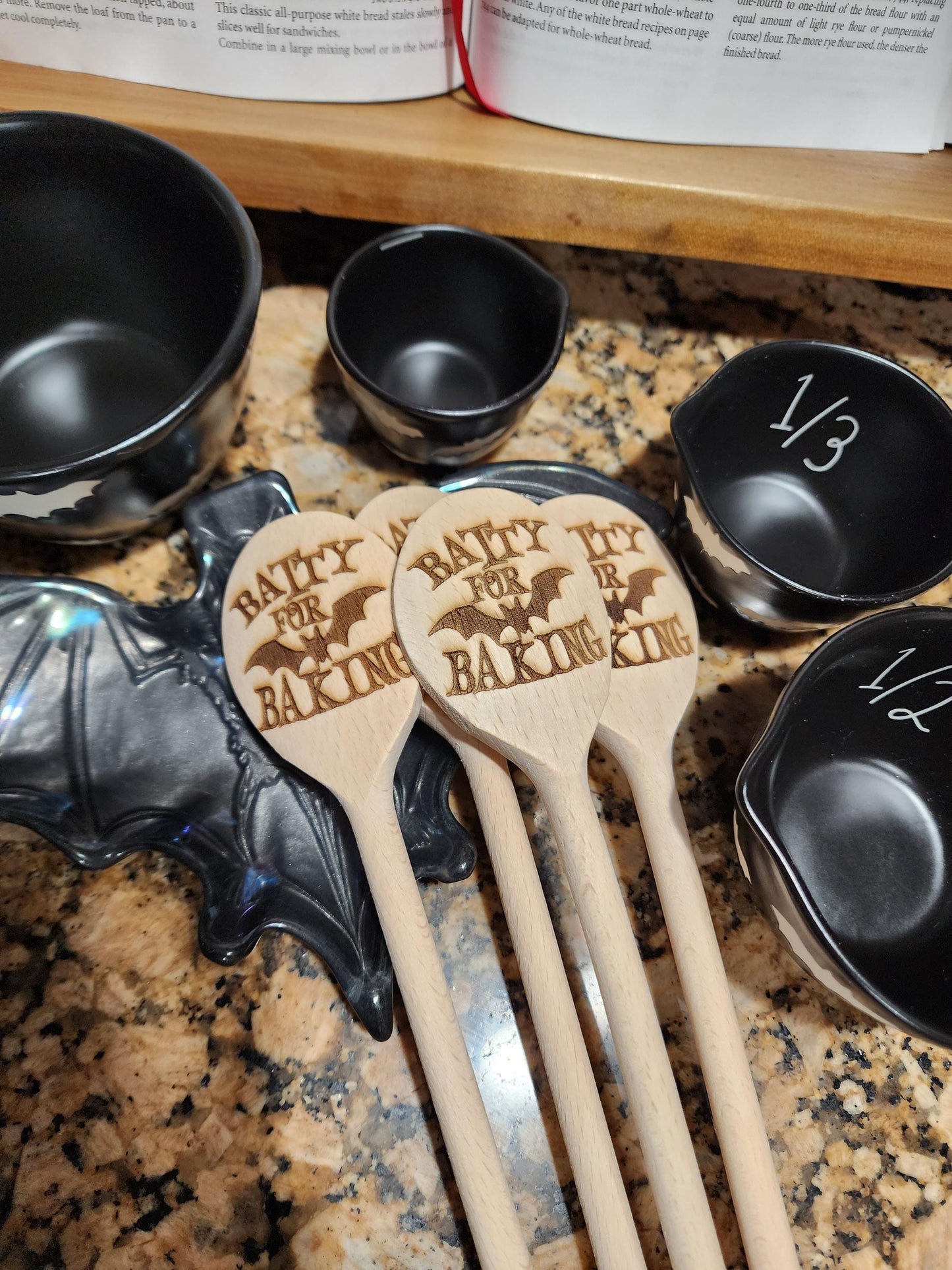 BATTY FOR BAKING Batty For Baking Wooden Spoon | Bat Spoon | Spooky Kitchen Utensil | Laser Engraved Original Design | Gift For Bakers