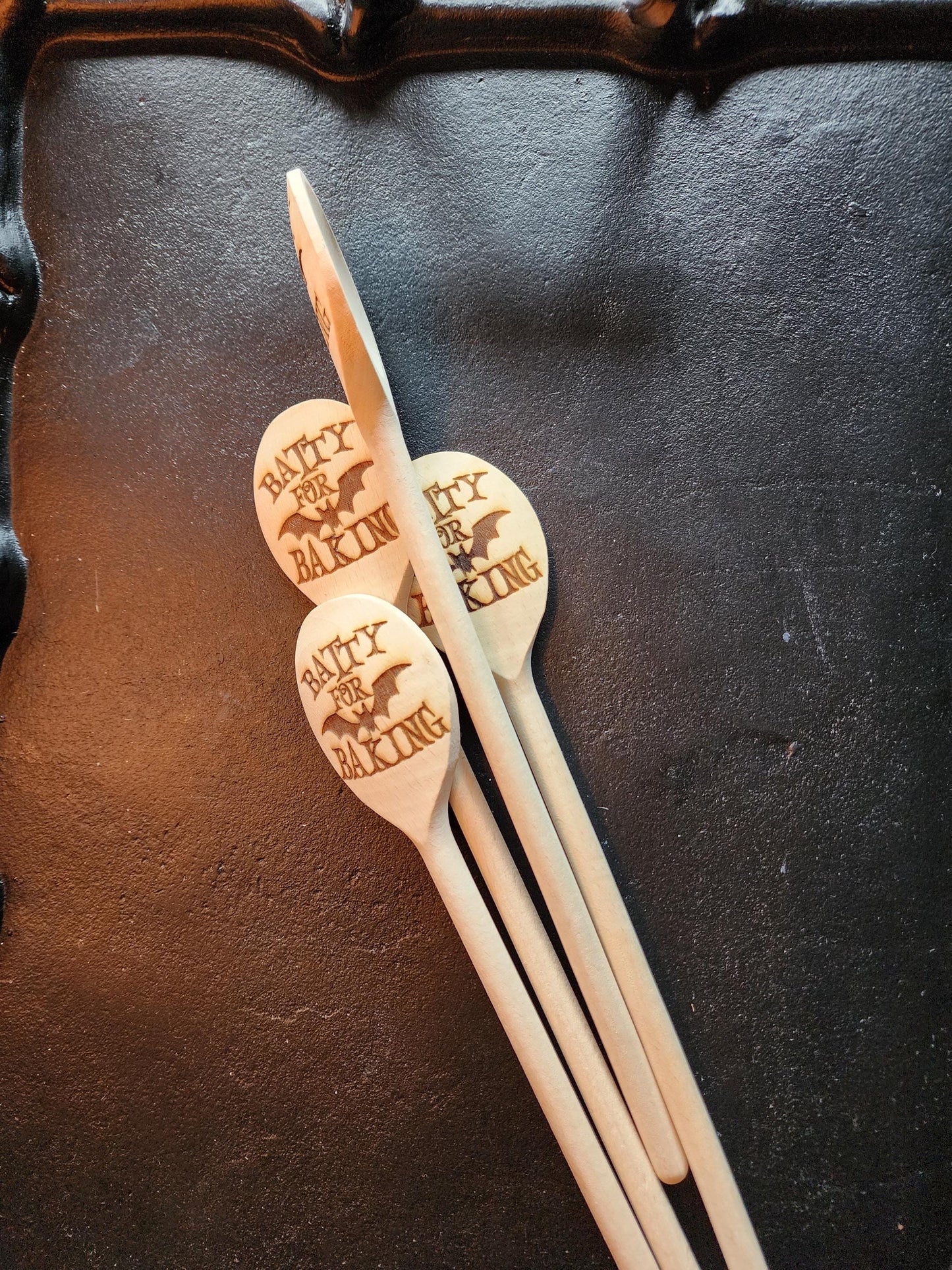 BATTY FOR BAKING Batty For Baking Wooden Spoon | Bat Spoon | Spooky Kitchen Utensil | Laser Engraved Original Design | Gift For Bakers