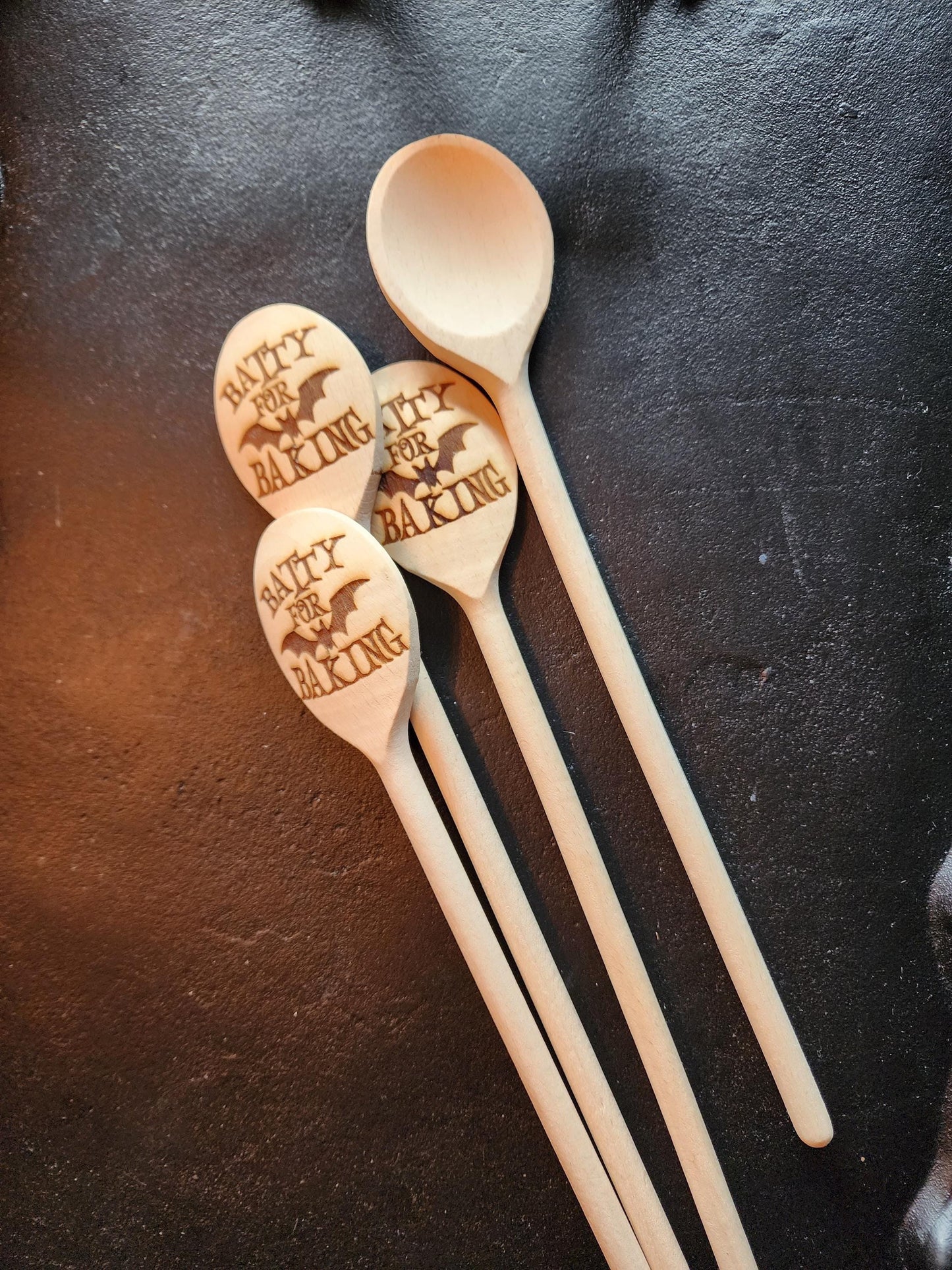 BATTY FOR BAKING Batty For Baking Wooden Spoon | Bat Spoon | Spooky Kitchen Utensil | Laser Engraved Original Design | Gift For Bakers