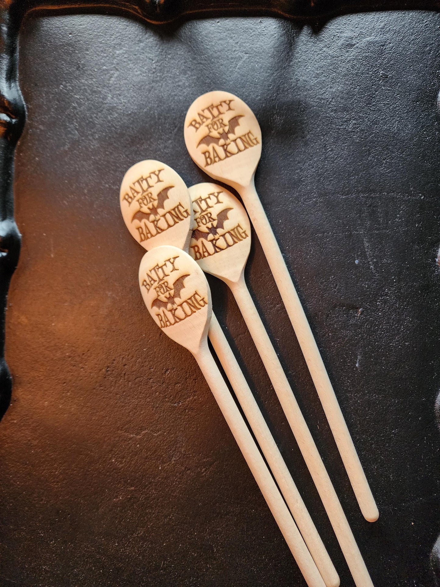 BATTY FOR BAKING Batty For Baking Wooden Spoon | Bat Spoon | Spooky Kitchen Utensil | Laser Engraved Original Design | Gift For Bakers
